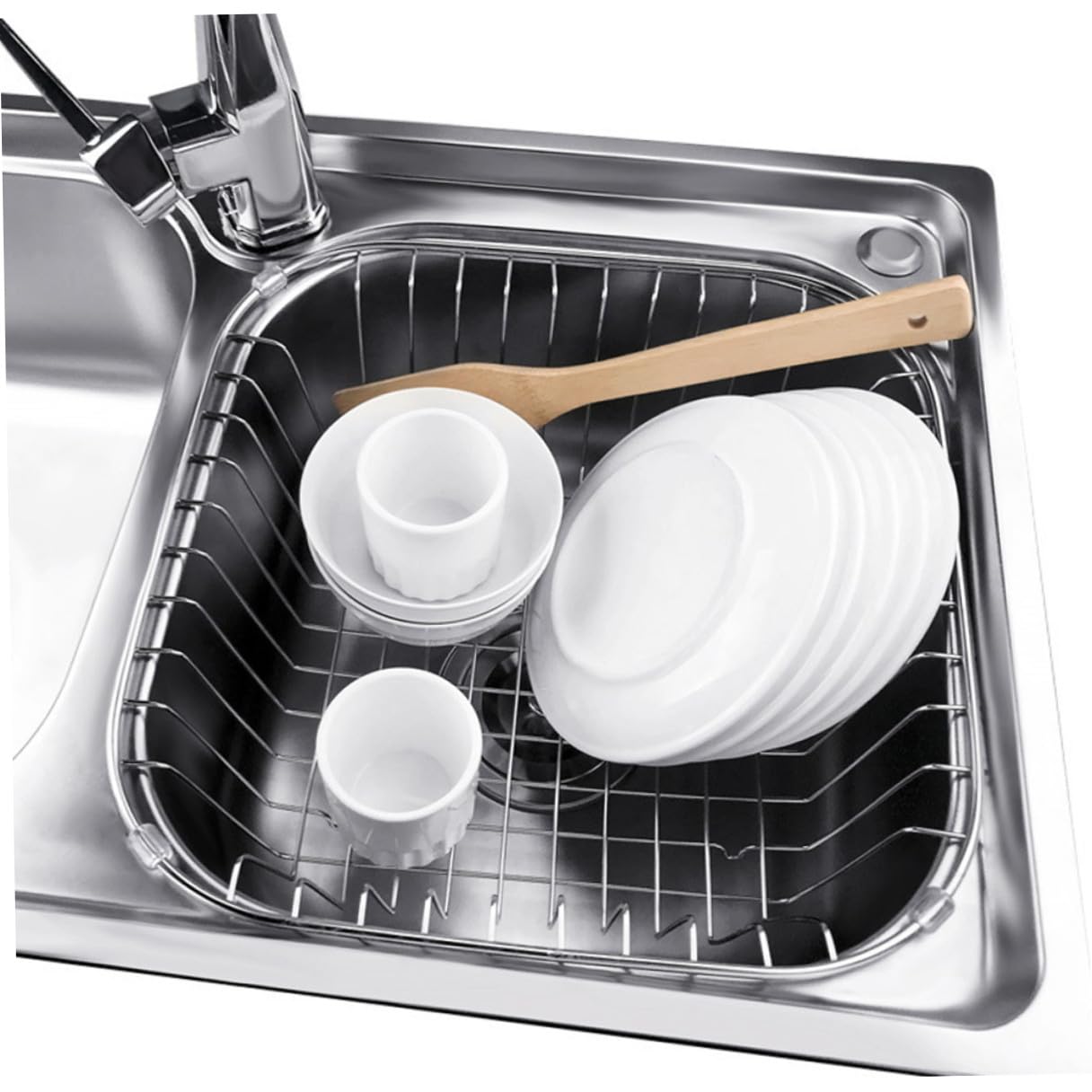 VILLCASE Edelstahl Abtropfgestell für Küche mit Schnellem Wasserablauf und Belüftung Geschirrabtropfständer für Spüle Praktischer Utensilienhalter Silber
