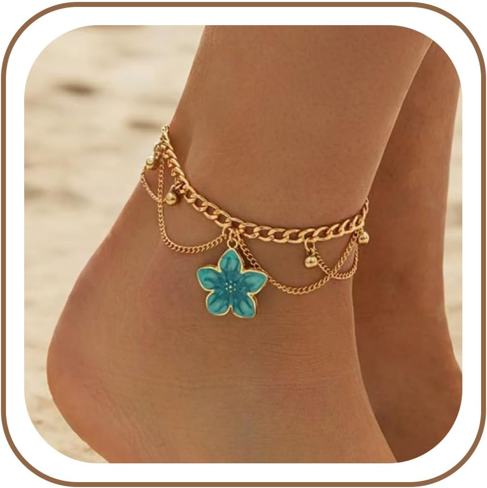 Anklet Bracelets for Women Boho Beaded Layered Ankle Bracelets Stack Summer Beach Waterproof Jewelry