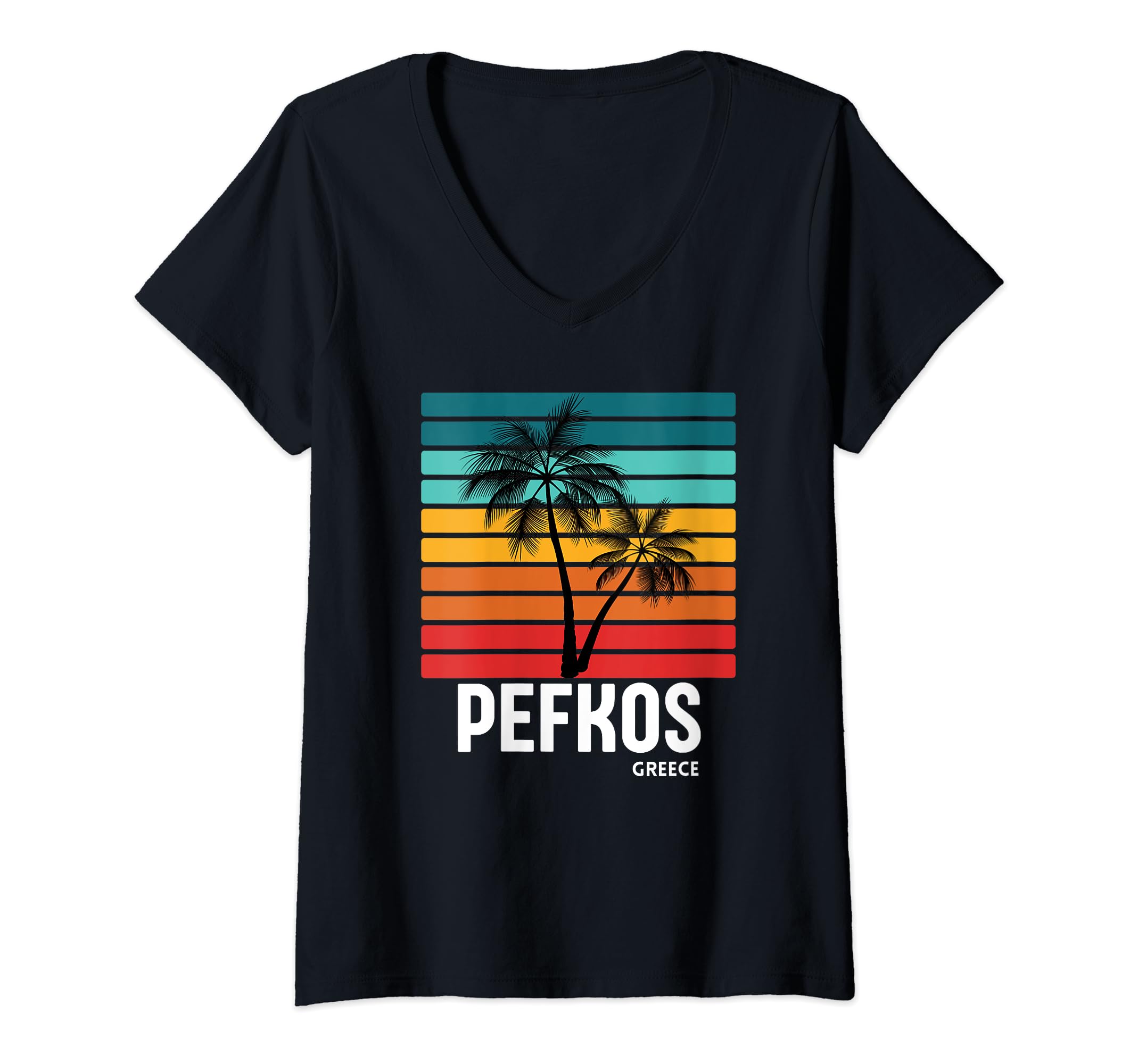 Pefkos Greece Vintage Beach Vacation Holiday Travel V-Neck T-Shirt