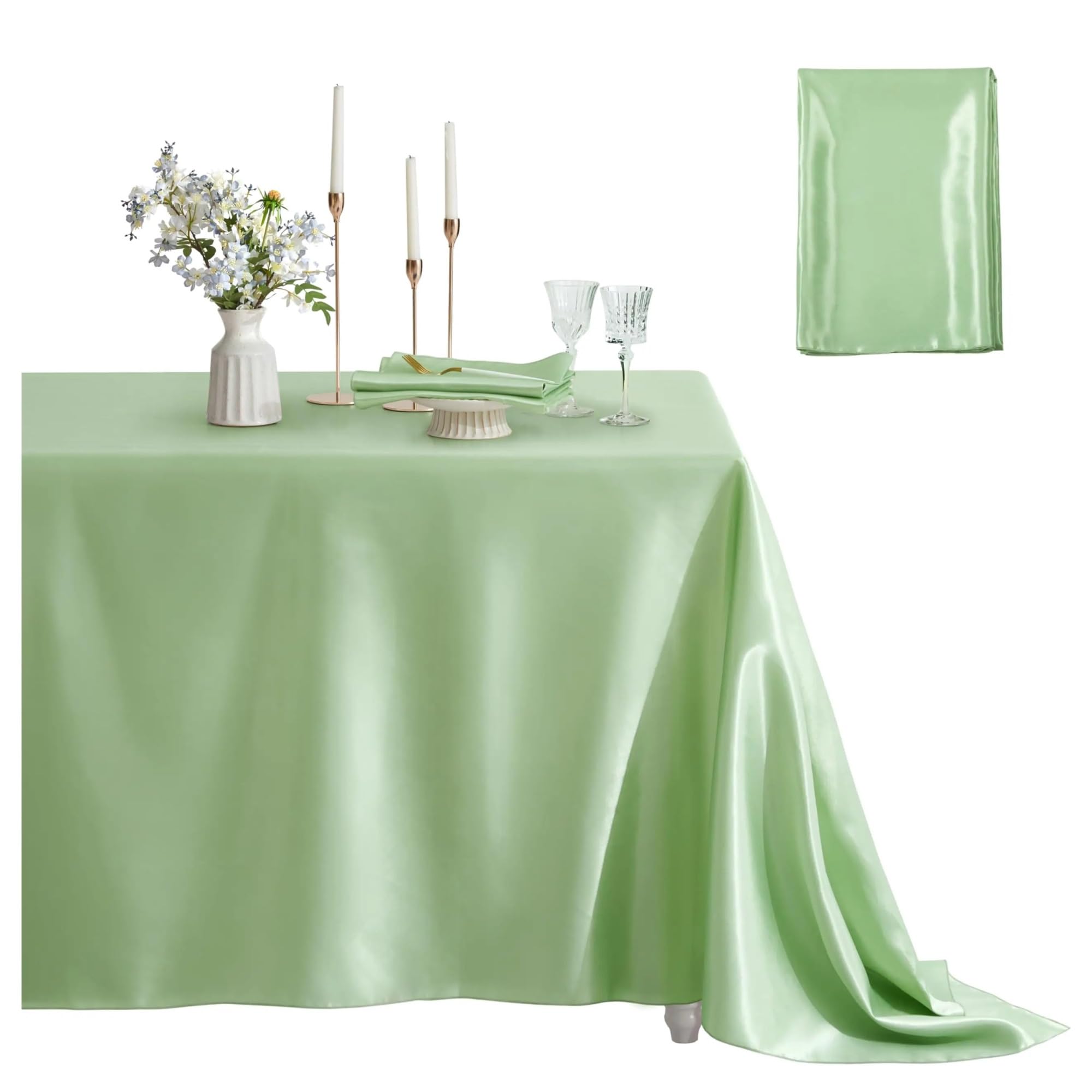 LuMOUzhou Reusable Rectangle Satin Tablecloth Satin Tablecloth Rectangle Multicolor Dining Wedding Party Banquet, 145x260cm(Green2)