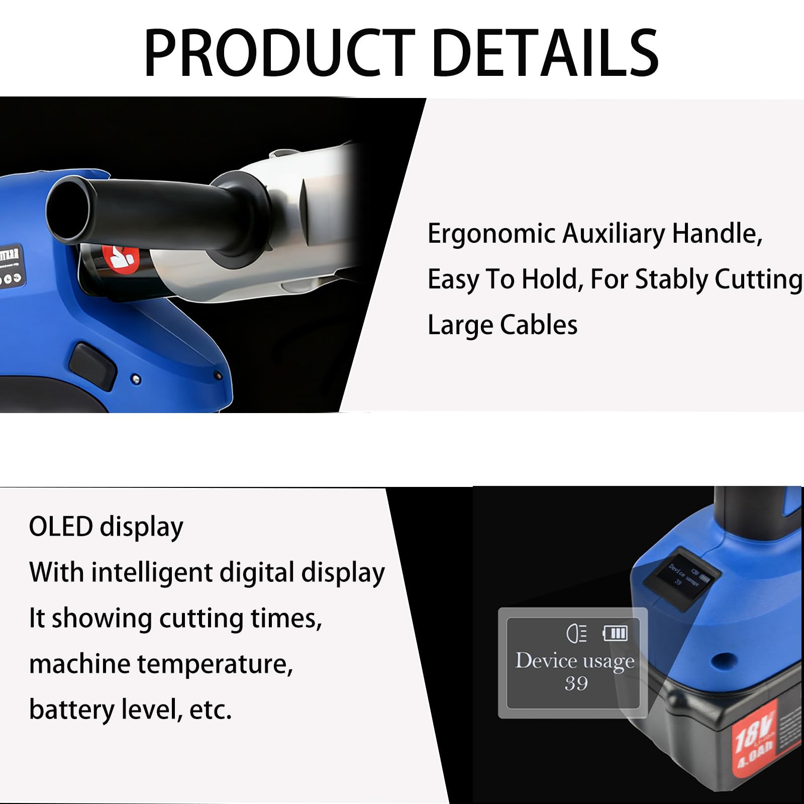 Cutter Eléctrico de Alta Precision, Tijeras Electricista Profesional con Fuerza de 150-250 KN, Alicate de Corte Electricista para Cable de 85-120 mm, Pantalla LED 85C