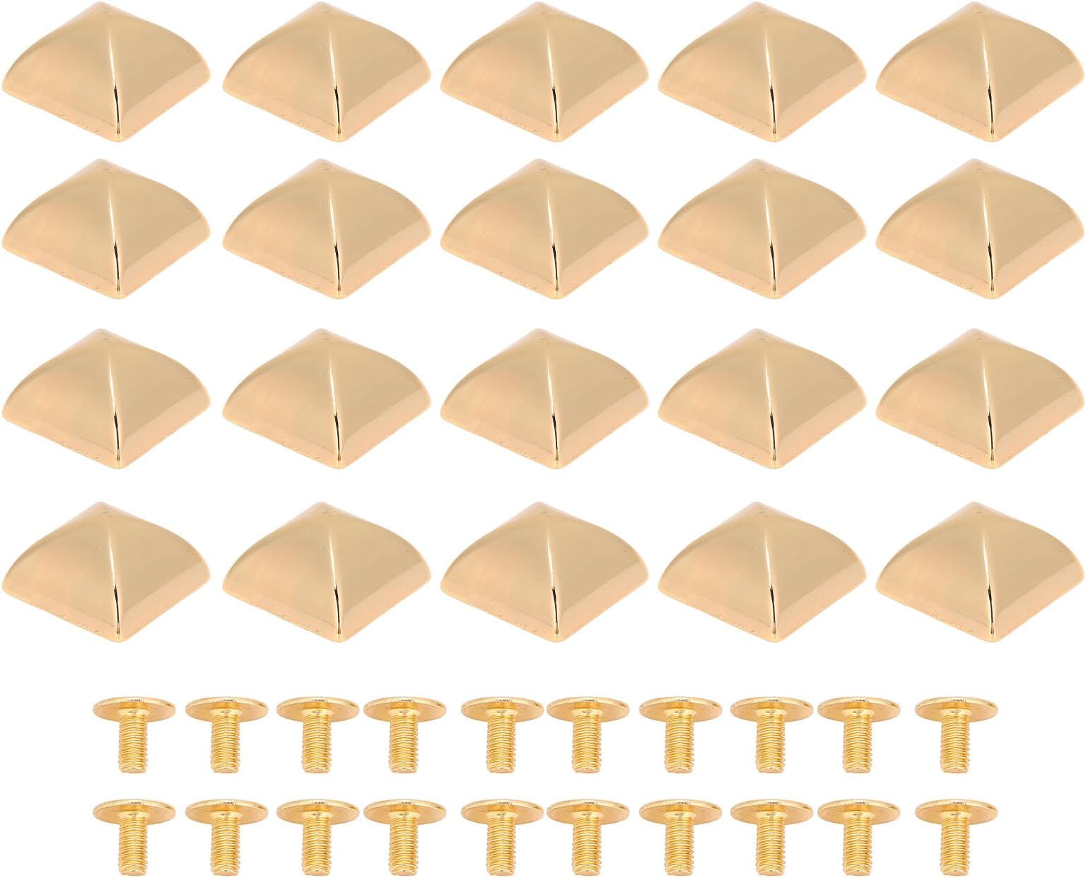 20 Pcs Pyramid Rivets 18mm Zinc Alloy Square Rivets with PH Screws for Belts Bags Hats Shoes (Gold)