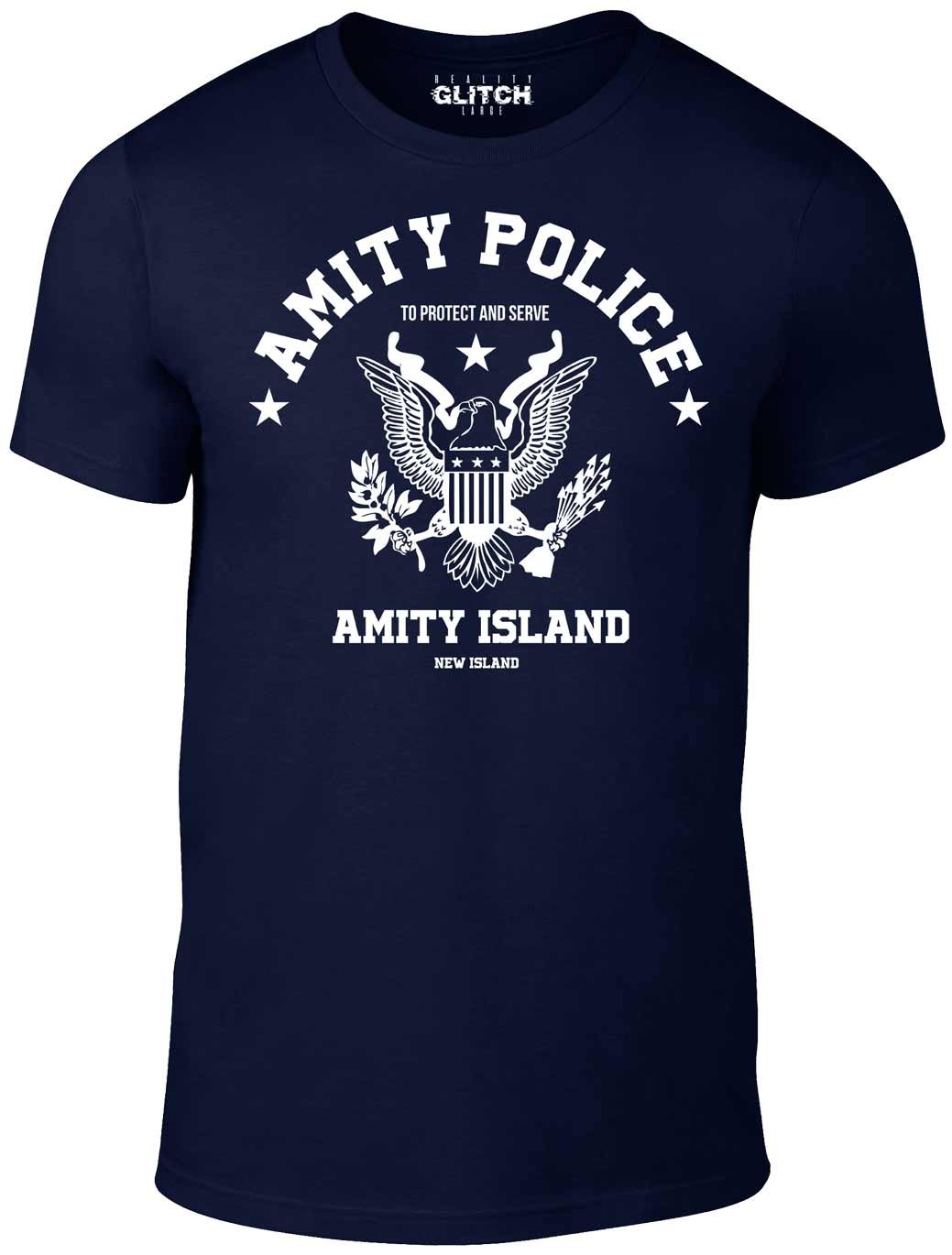 Reality Glitch Men's Navy Blue Amity Police T-Shirt