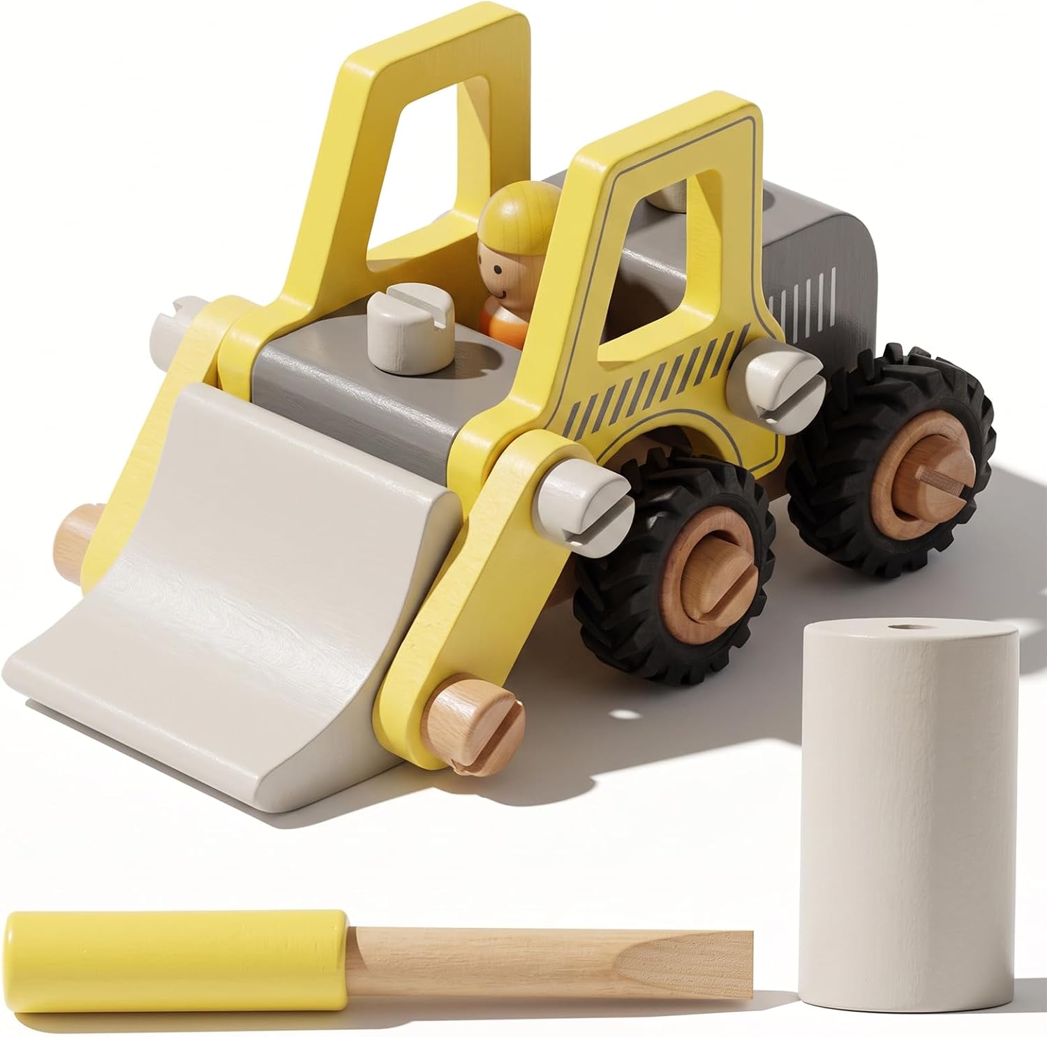 Wooden Toy Car for Toddlers, Bulldozer Road Roller Assembly Kit