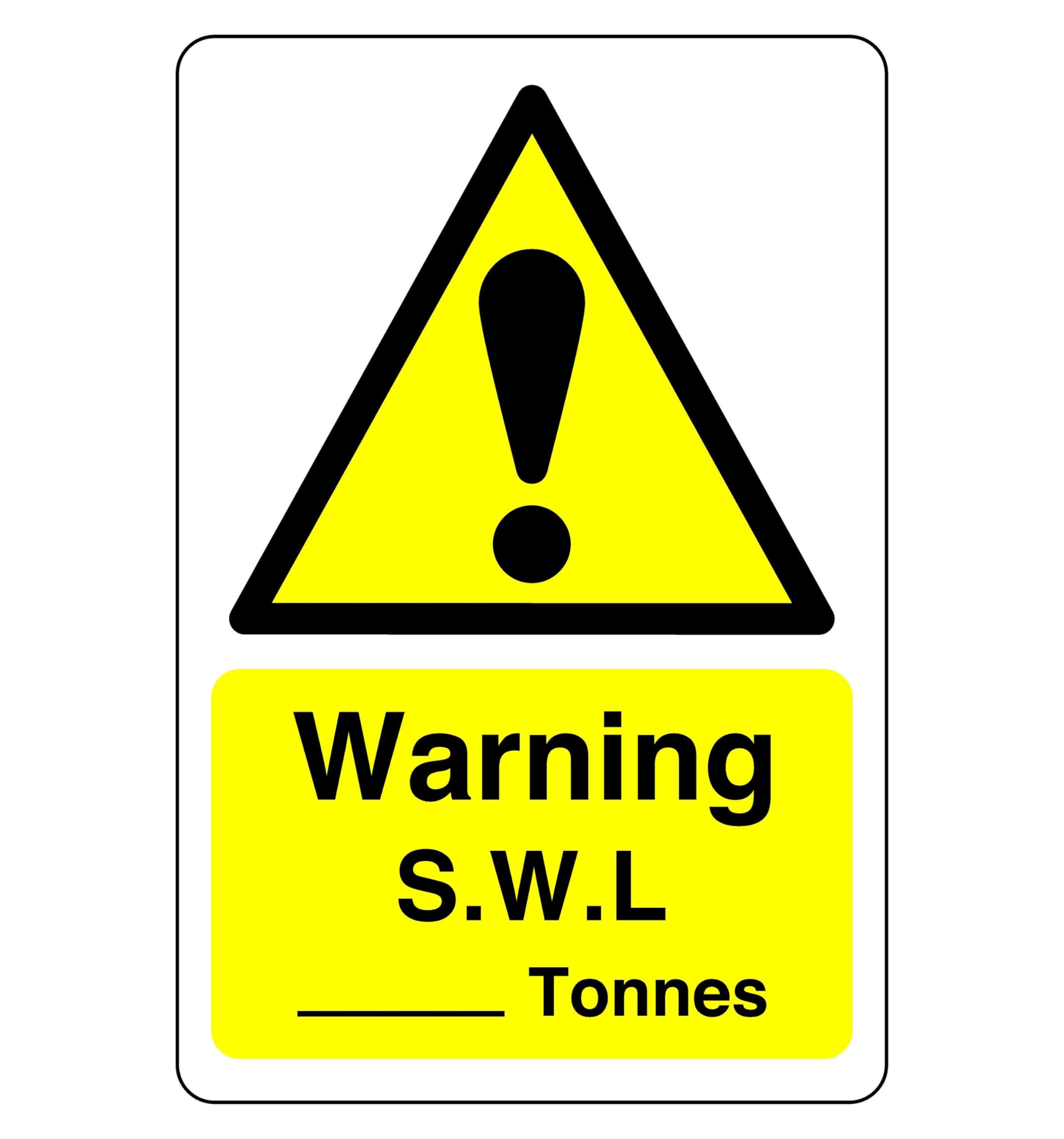 Safety First Display Ltd Yellow/Black Warning S.w.l Tonnes Sign - High Tack Self-Adhesive Sticker (150Mm X 100Mm) Viewing Distance Within 3M.