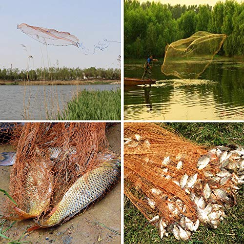Drasry Saltwater Fishing Cast Net for Bait Trap with Heavy Sinkers Fish Throw Net. Size 3ft/4ft/5ft/6ft/7ft/8ft/9ft/10ft Radius Freshwater Nets
