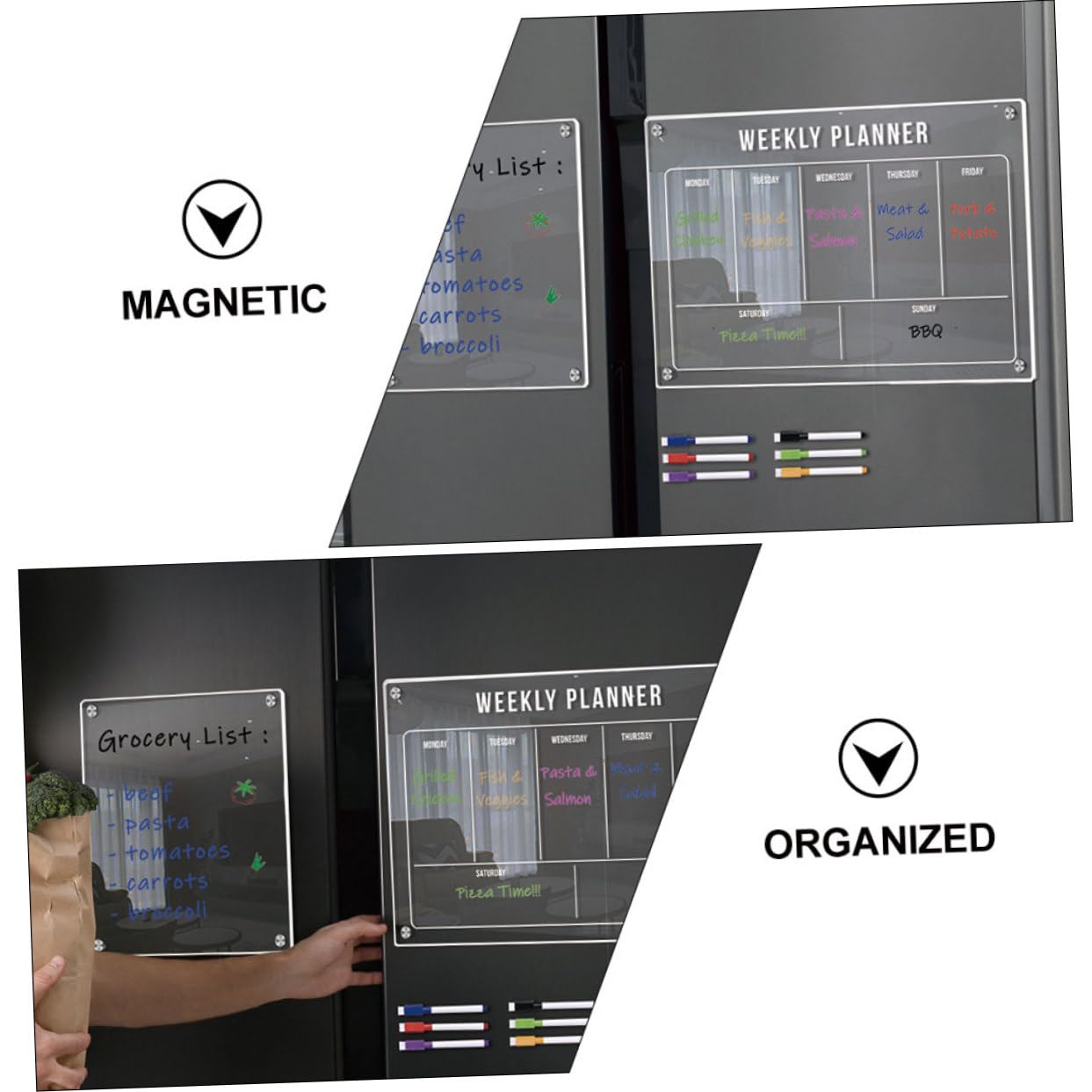 NUOBESTY Wochenplaner Magnetisch Abwischbar mit Kalender-whiteboard aus Acryl für Kühlschrank als Planer Kühlschranktafel mit Magnetafel Kühlschrankkalender