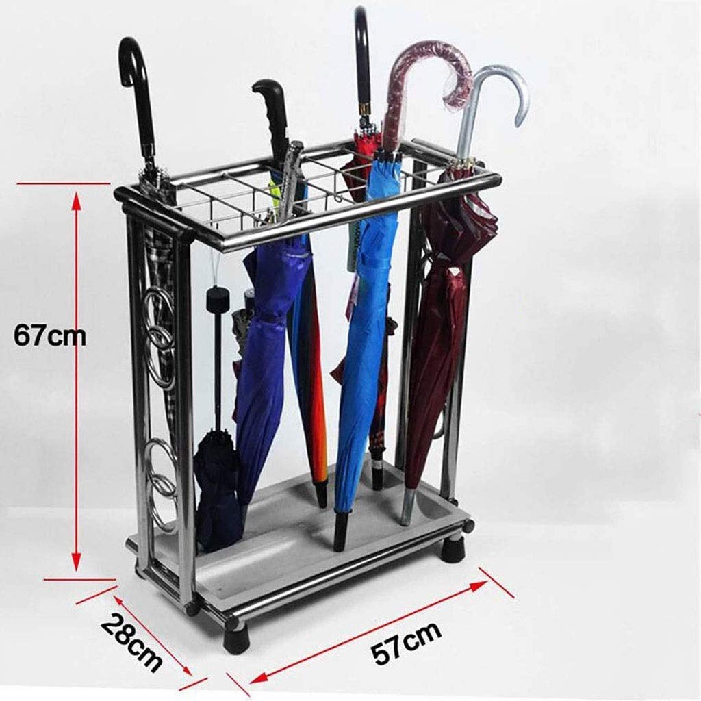 Home - Soporte para paraguas con bandeja de agua extraíble, estante decorativo de metal independiente para entrada, colección de lluvia, solución de almacenamiento elegante y funcional