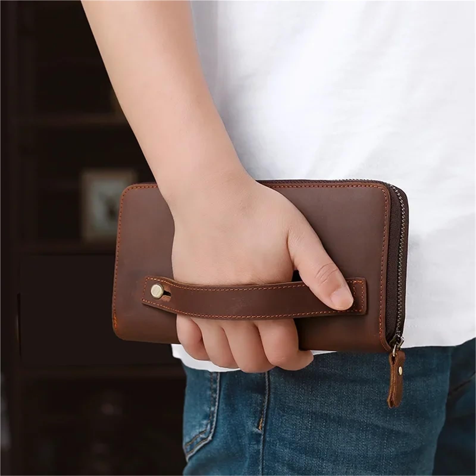Handgelenktasche Herren Große Kapazität Herrenhandtasche Weiche Leder Clutch Für Männer