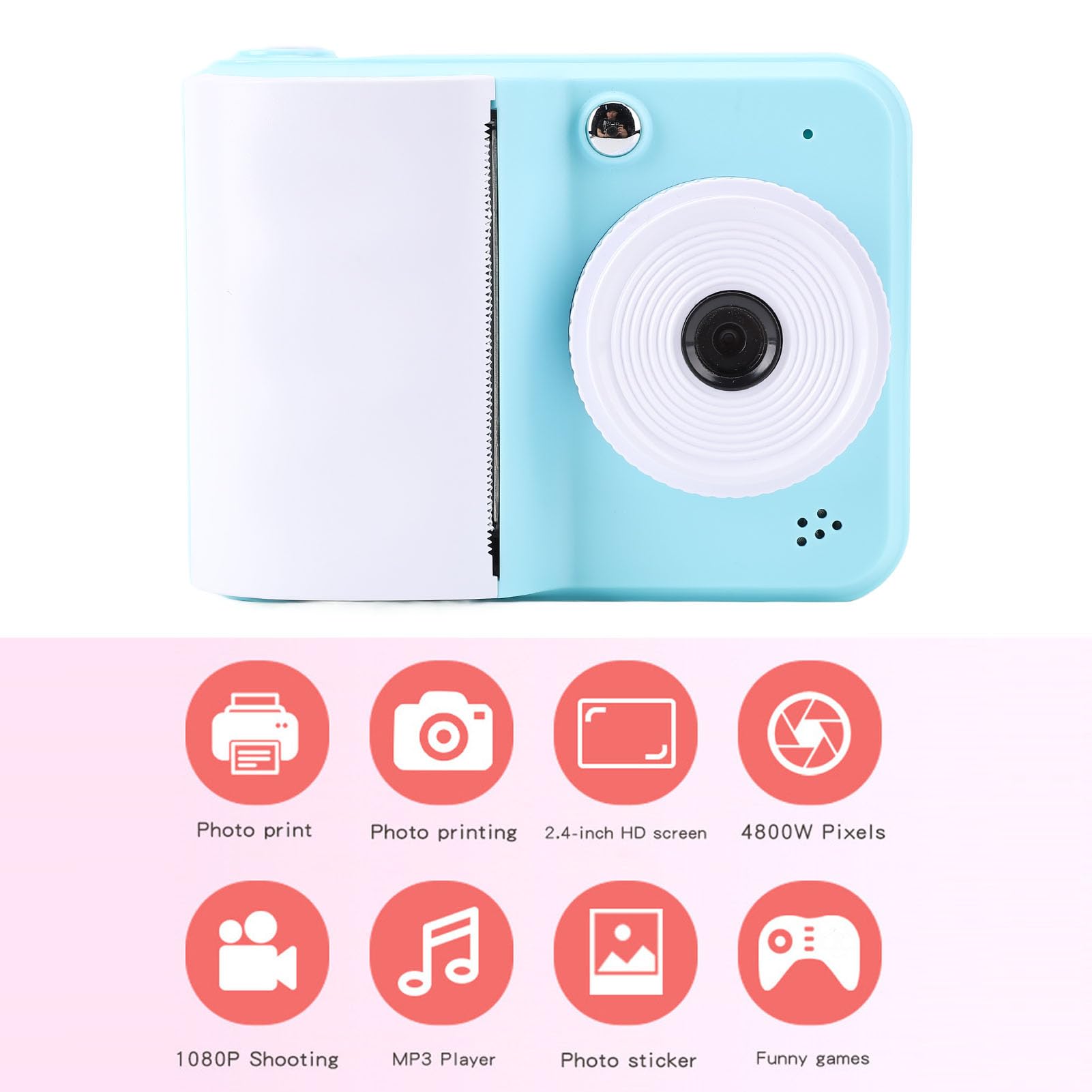 Bewinner Kamera Instant Print Kamera, 1080p Wideo Digital dla Dzieci z Papierem do Drukowania, Obrazy 48 MP, 2,4 -calowy Ekran Kompaktowy Przenośna Kamera Instant dla Chłopców i Dziewcząt (BLUE)