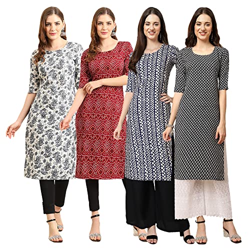 Image of Pinkmint Women's Crepe Digital Print Straight Kurta [Pack of 4]