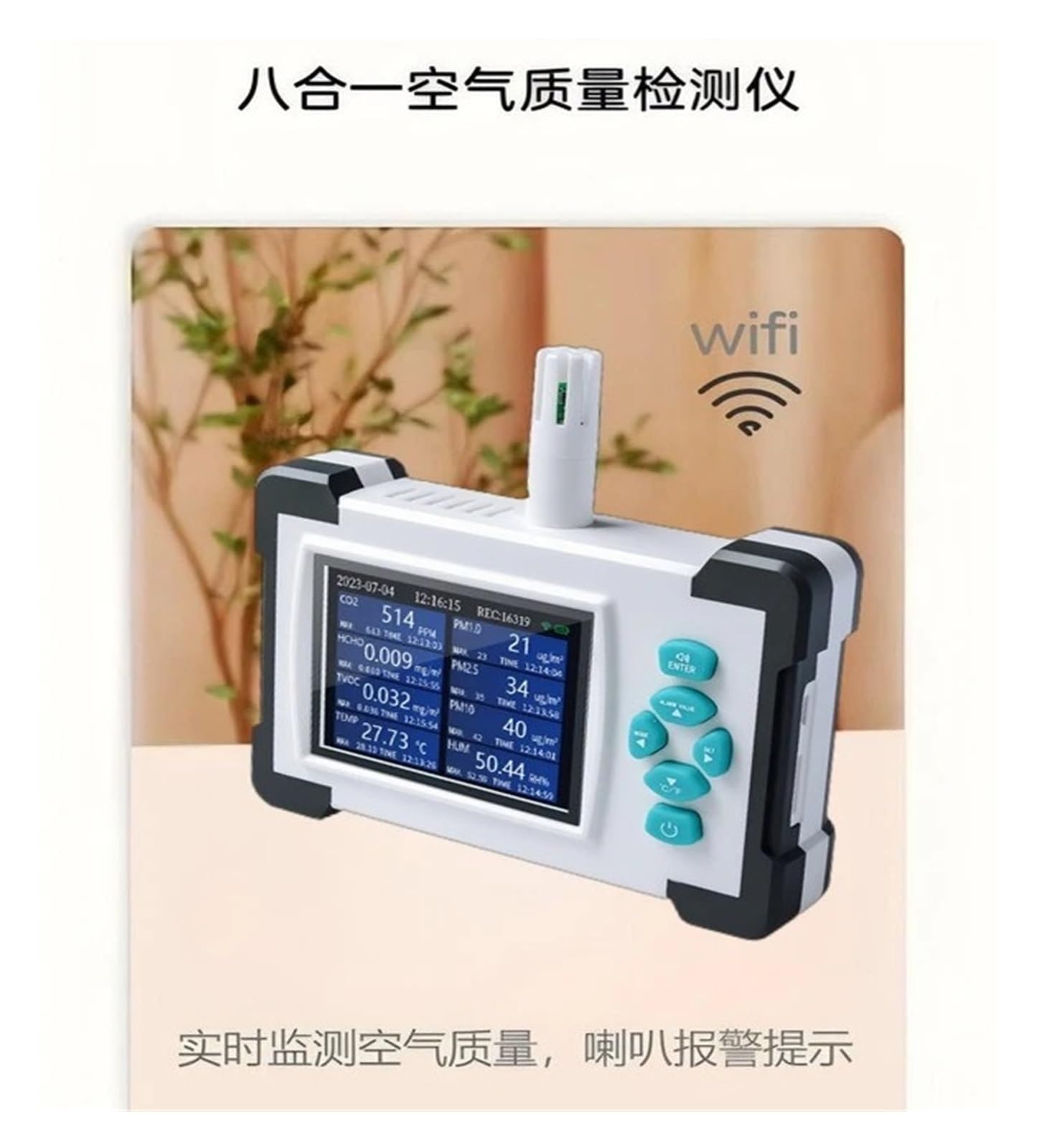 Monitor ści powietrza 8 w 1 Kolorowy ekran WiFi Detektor CO2 HCHO TVOC PM2.5