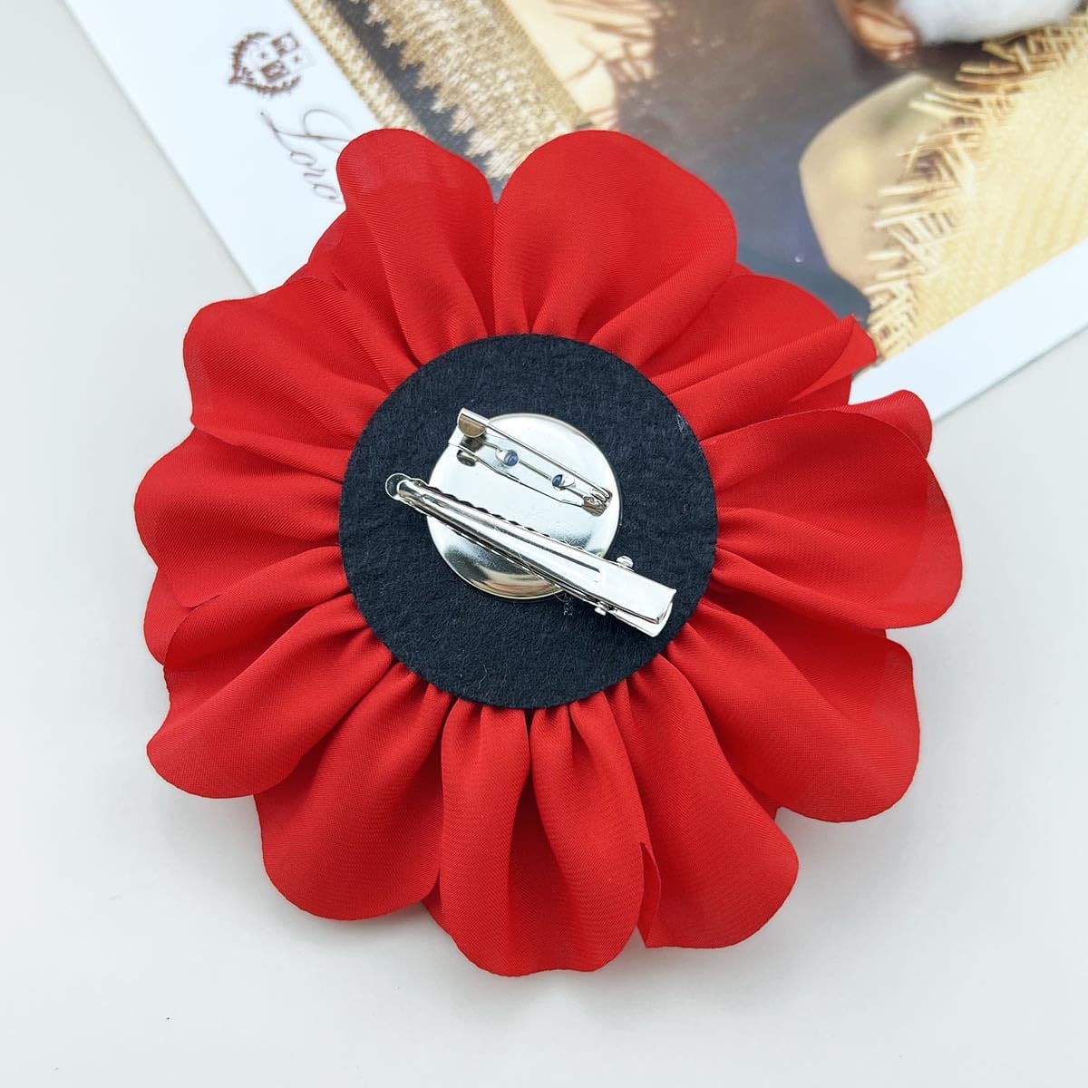FUTIMELY Dainty Satin Fabric Rose Flower Large Brooch Pin Handmade Big Camellia Brooch Lapel Pins Wedding Party Dance Banquet Dress Suit Ceremony Clothes Accessories Jewelry Gifts for Women (Red) - Image 4