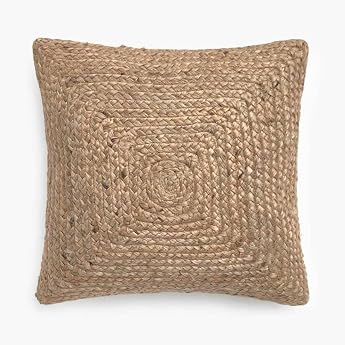 KLAVATE Square Natural Burlap 18 x 18 Inch Hand Woven Pillow Covers for Couch Sofa Boho Home Decor Bohemian Cushion Cover Natural