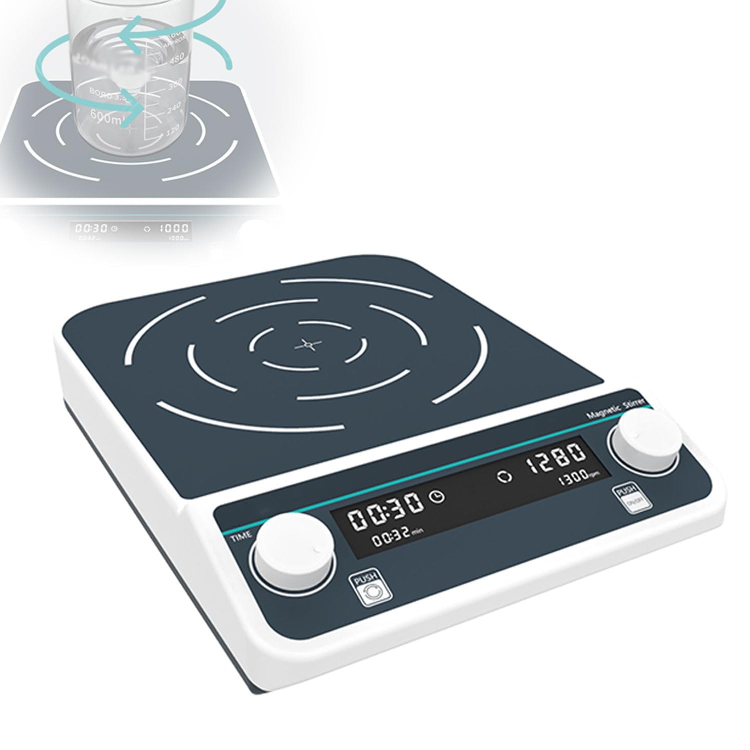 Agitatore magnetico con piastra riscaldante, capacità 10L/15L, display digitale, controllo manopola, velocità 50-1500rpm, timer 1min-23h59min, ideale per uso in laboratorio