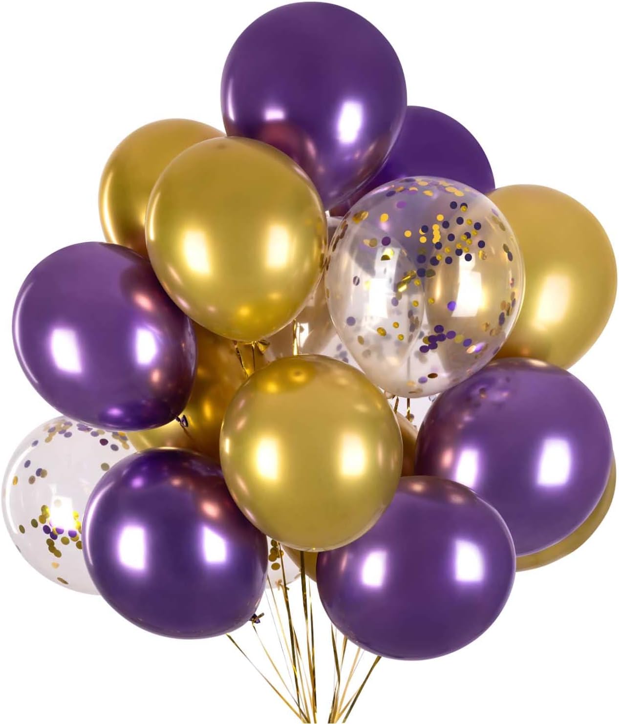 Purple and Gold Latex Balloons Gold Purple Confetti Balloon– Pack of 50,Party helium balloon Party Decorations Supplies 3 Style,12 Inch