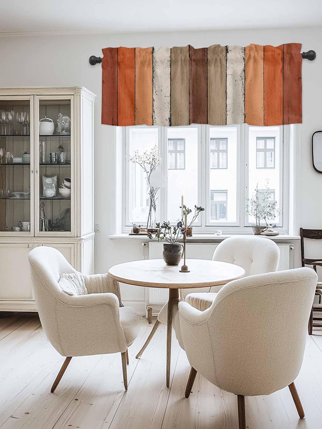 Farmhouse Burnt Orange Brown Valances for Windows, Kitchen Curtains Window Treatment Decor, Vintage Country Wooden Rod Pocket Short Window Valances for Living Room/Bedroom, 42" x 12" - Image 2