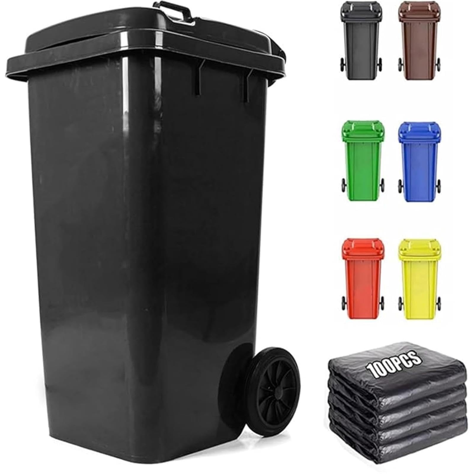 VITIWEDTY Outdoor Trash Can with Lid, Wheeled Plastic Garbage Can for Home, Garage & Commercial Use (Black 100L)