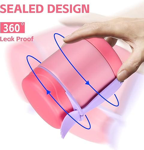 Miniatura 5 de Tarro de comida aislado de 10 onzas, termo para almuerzo de comida caliente, lonchera de acero inoxidable para niños con cuchara (rosa)