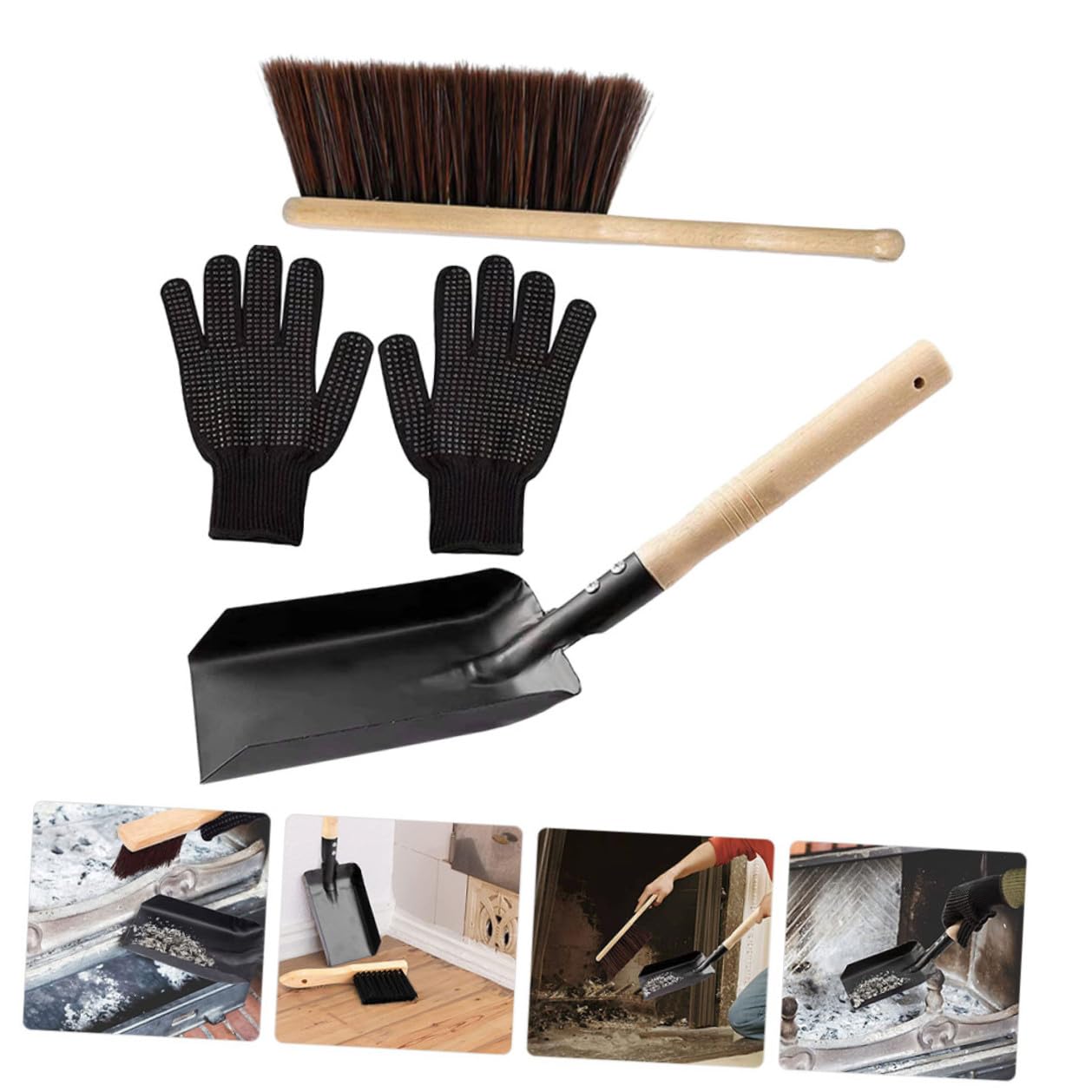 Toyvian Set Attrezzi per Caminetto Bordi Lisci Pala in Acciaio al Carbonio e Comodi da Trasportare e Spazzola in Legno Naturale per Pulizia Stufa e Casa