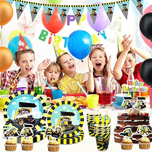 Forfamy Jonge partyset, bouwplaats motief bulldozer graafmachine - 89-delig, bouwvakkerset party favors met borden… - Image 7