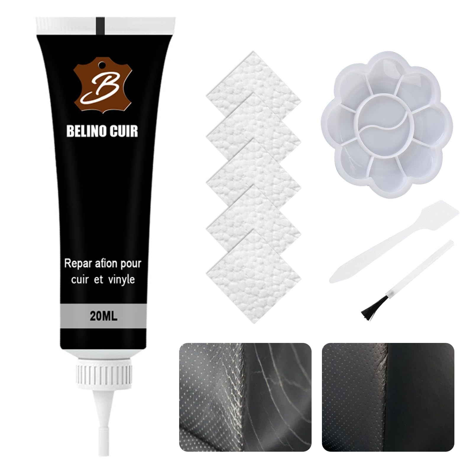 20ML Leder Reparatur Set Flüssigleder Schwarz Lederreparaturset Schwarz Lederreparatur Creme Reparatur von Lederkratzern Mischbare Lederreparatursets für Sofas Autositze Lederjacken Taschen Usw