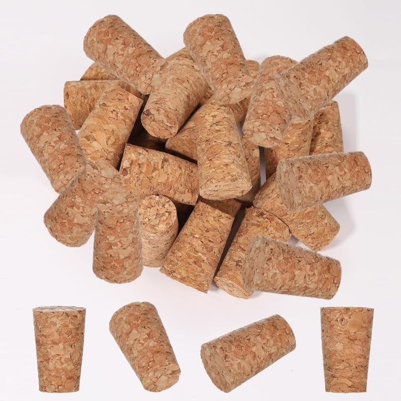 25 Pack Natural Soft Wood Corks, Tapered Cork Wooden Beer Bottle Stopper For Wine Making Craft, Leakproof,Diy Crafts