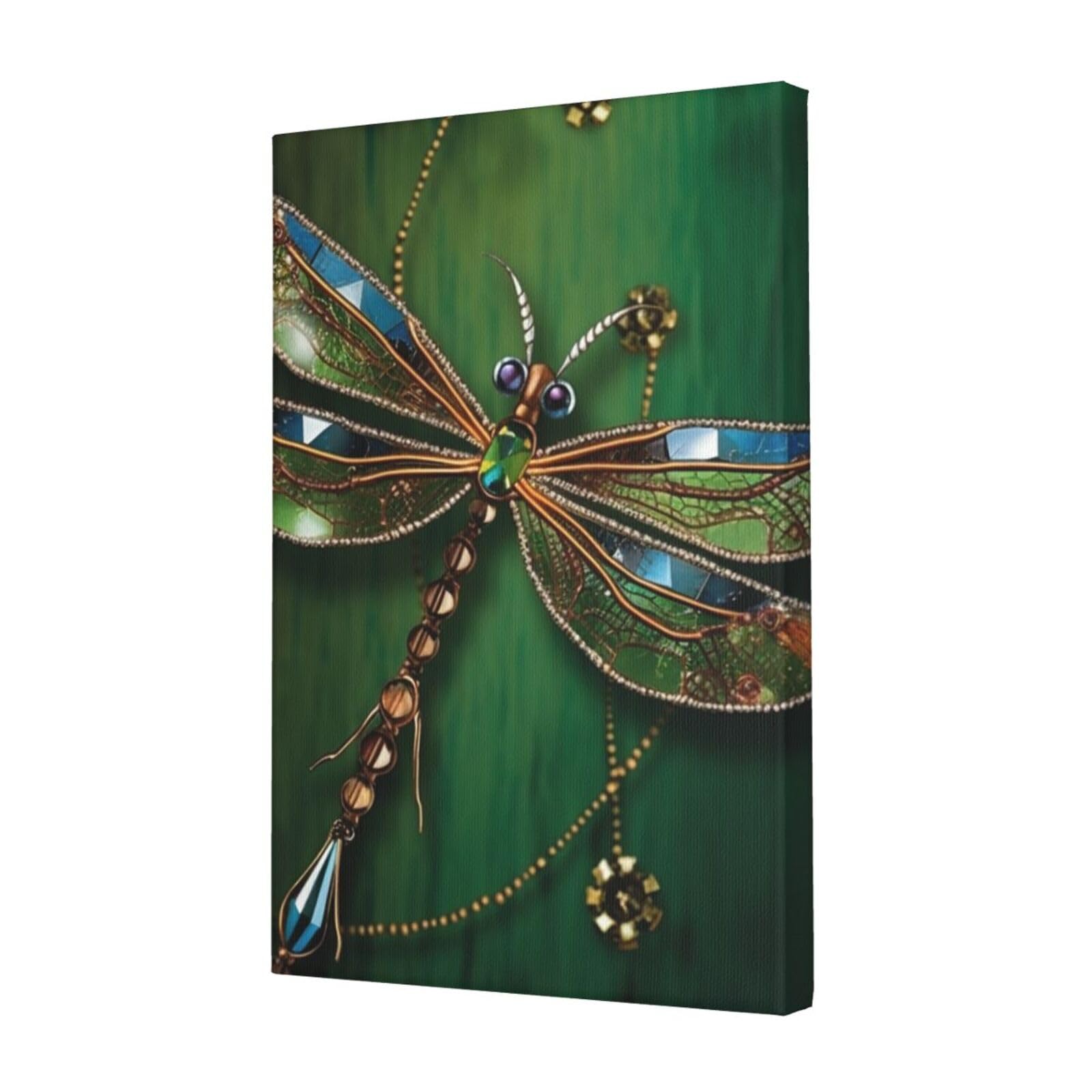 KLOPH Jewel dragonfly Canvas Wall Art for Living Room 12"x18" Modern Artwork Painting for Bathroom Hanging Canvas Prints Aesthetic Wallart for Bedroom Kitchen Office Wall Decor
