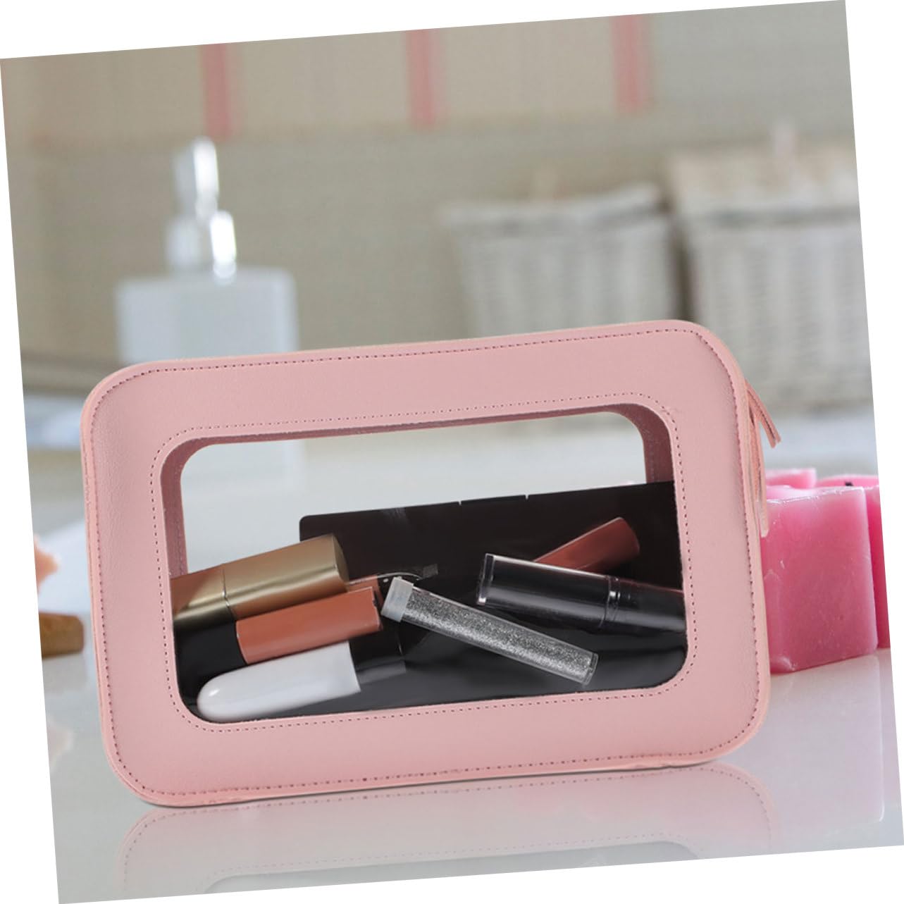 2pezzi Borsa Cosmetica Trasparente Con Doppia Cerniera Organizer Da Viaggio Per Cosmetici e Toiletries Per Aeroporto e Valigia