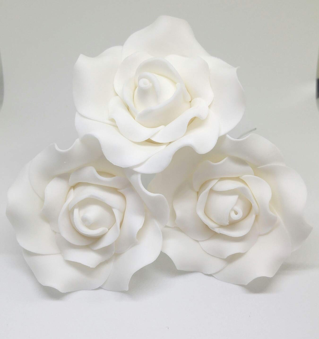 Sugar Roses - Sugar Paste Flowers Cake Decoration Topper 2 1/2 x 3 (white)