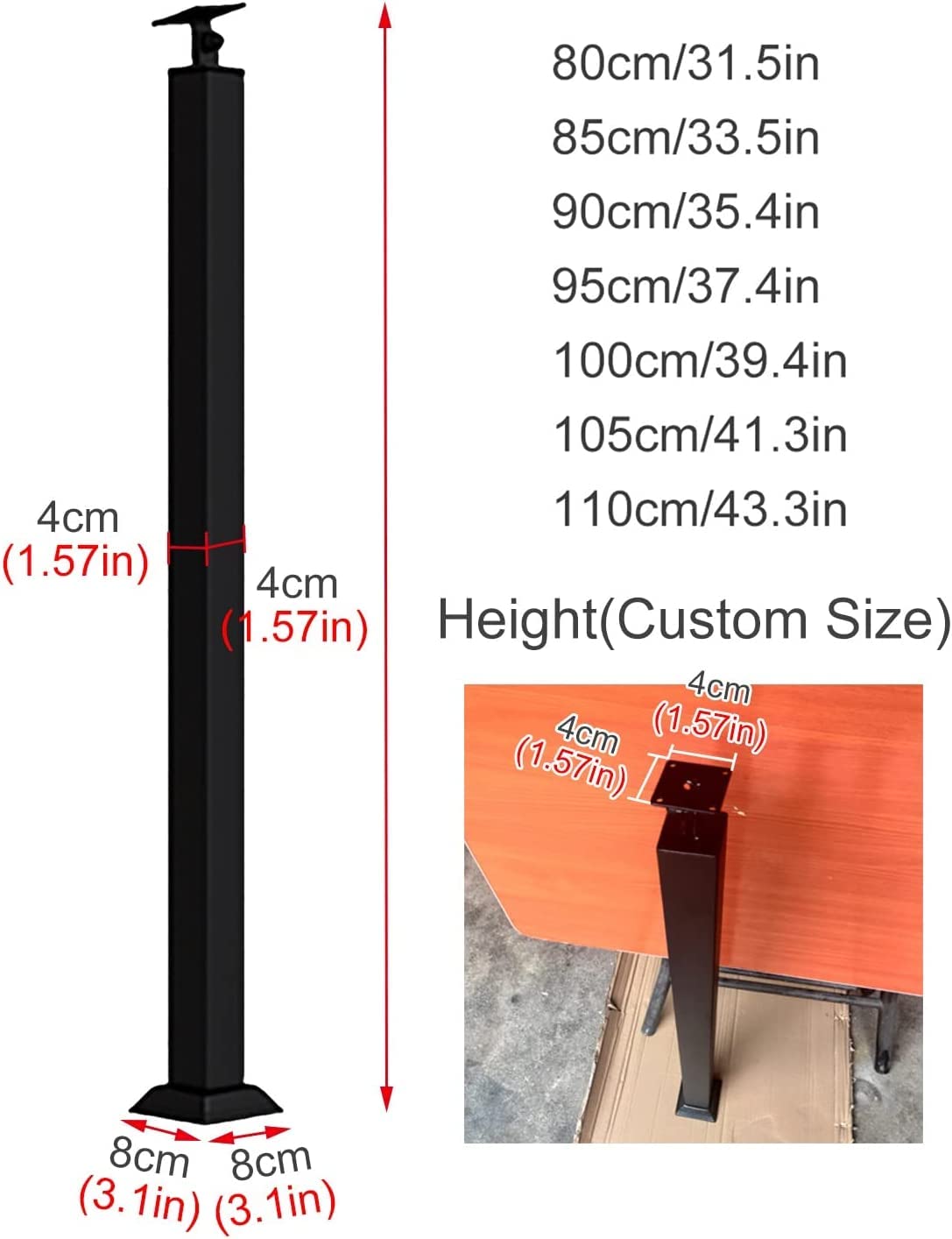 Palo Ringhiera In Ferro Battuto SAFWEL - Per Scale, Balconi, Recinzioni Fai-da-te, Nero, Altezza 95 Cm