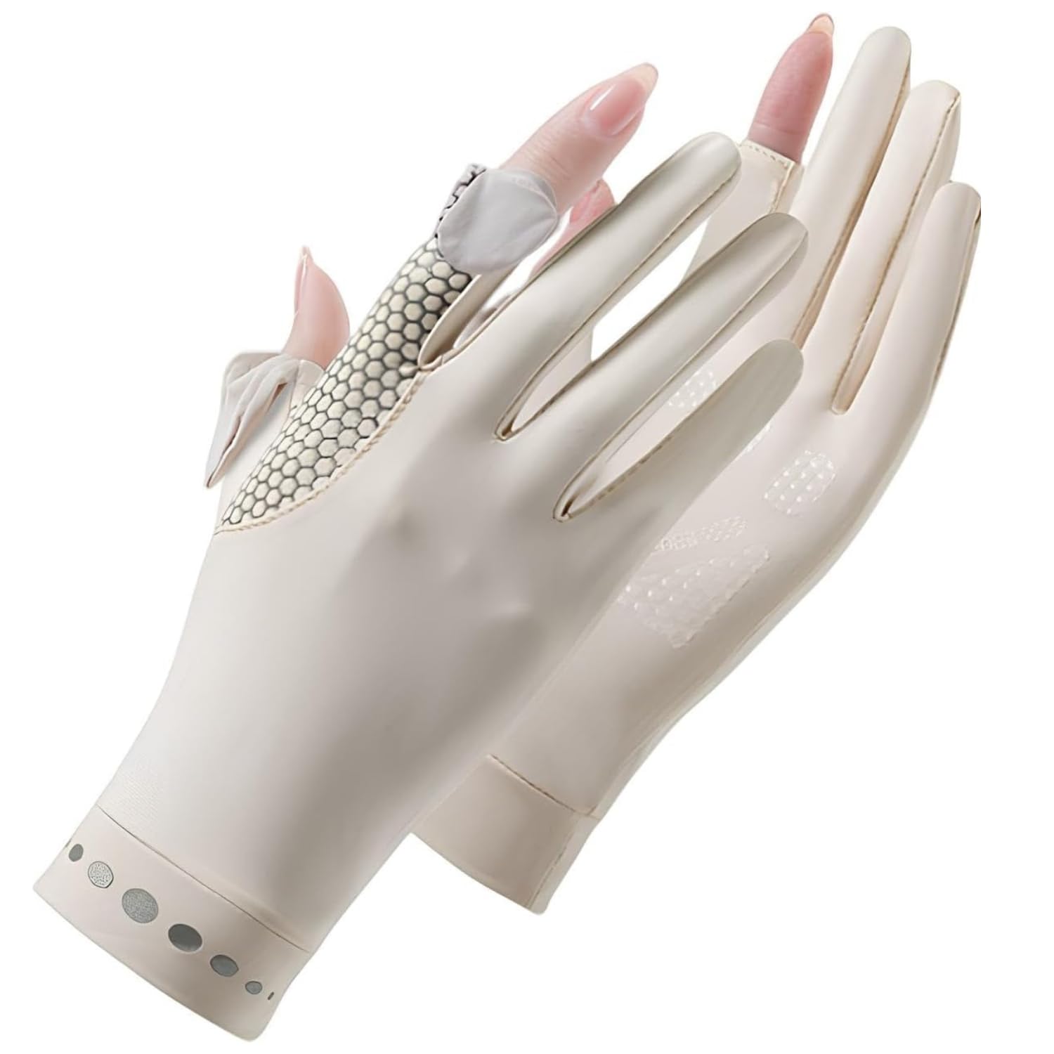 BendJoy® Sun Protection Gloves for Women Bike Riding, Breathable Honeycomb Coverage UV Driving Gloves | UV Blocking | Anti-Slip Palm | Open Finger | Soft Khaki Outdoor-image-15