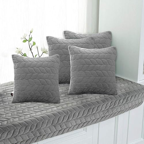 JeogYong Cojín para ventana de bahía con juego de 4 fundas de almohada de 18 x 18 pulgadas, tapete grueso antideslizante de terciopelo de cristal