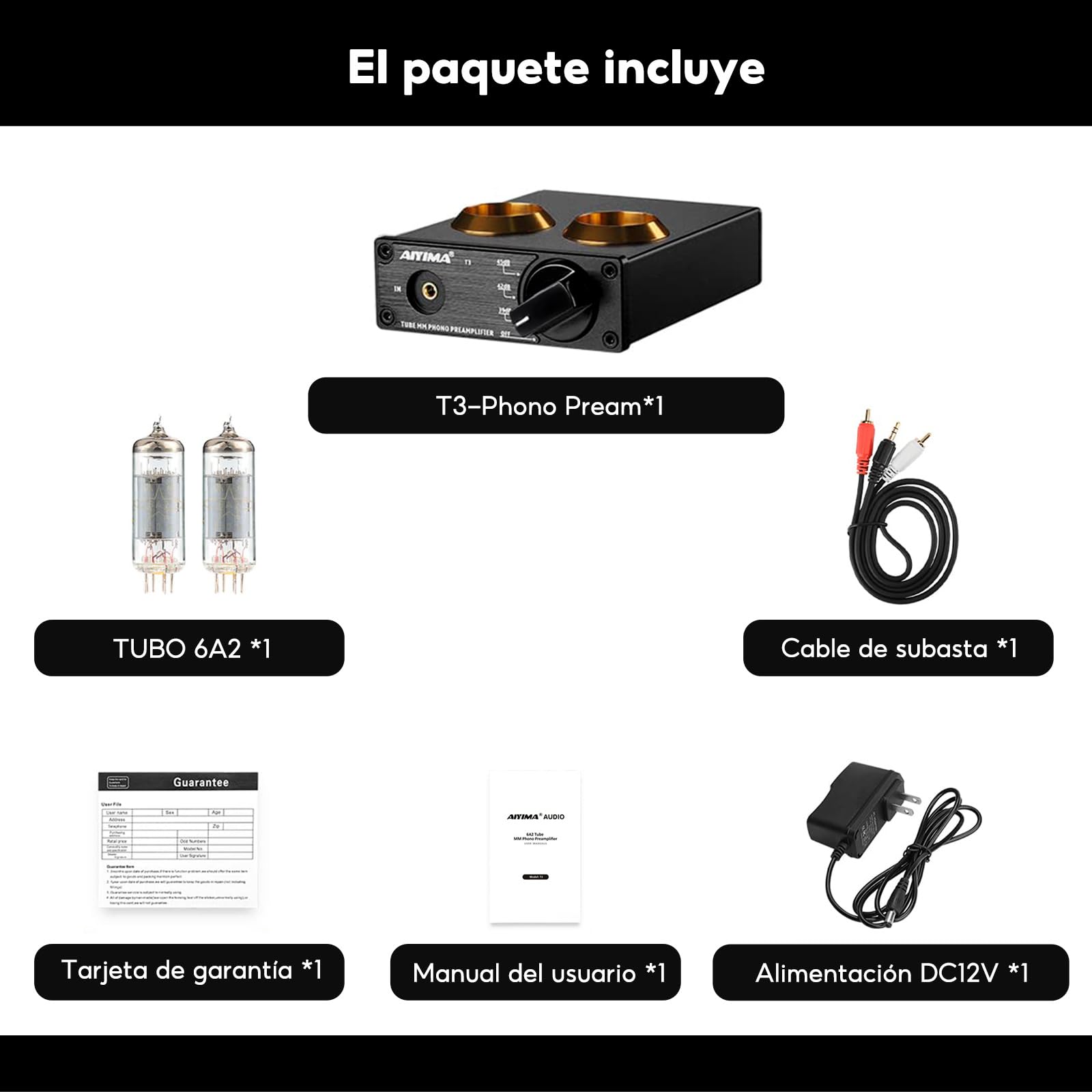 AIYIMA T3 Tube MM Phono Preamplifier Preamplificador de alta fidelidad con ganancia Preamplificadores de audio estéreo para tocadiscos Phono Audiophile/Record Player