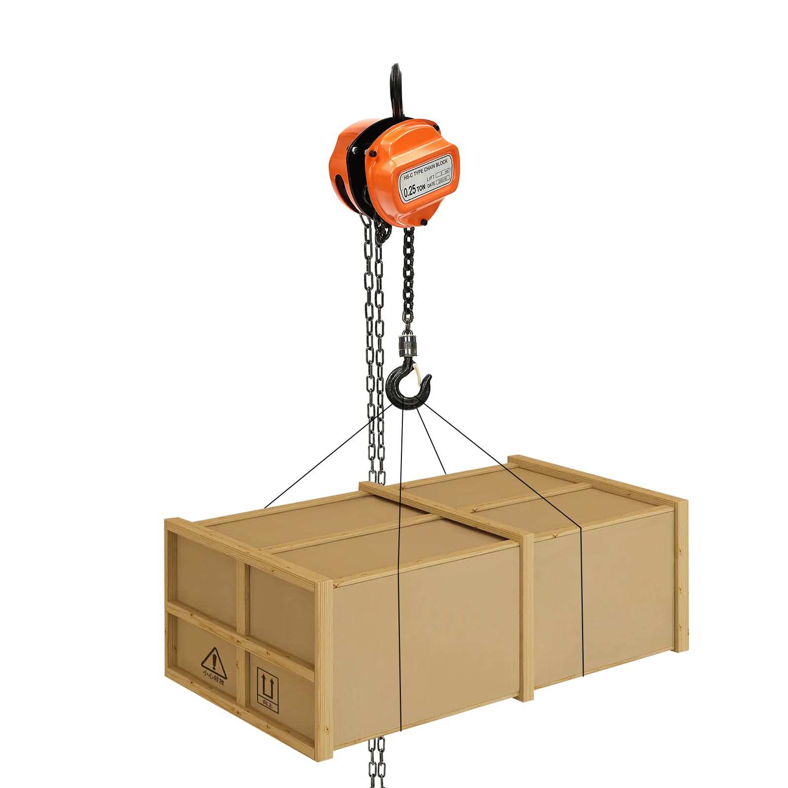 CNCEST Hand Chain Hoist 2 Heavy-Duty Hooks with Safety Latch, Manual Chain Hoist, Heavy Duty Pulley Hoist (0.25T,Orange)