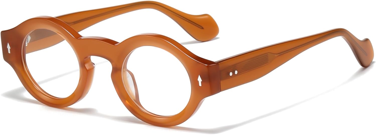 JOLLYNOVA Yuki Vintage Small Acetate Glasses Frame Prescription for Women Men Round Thick Eyeglasses Frames 41-28-145mm