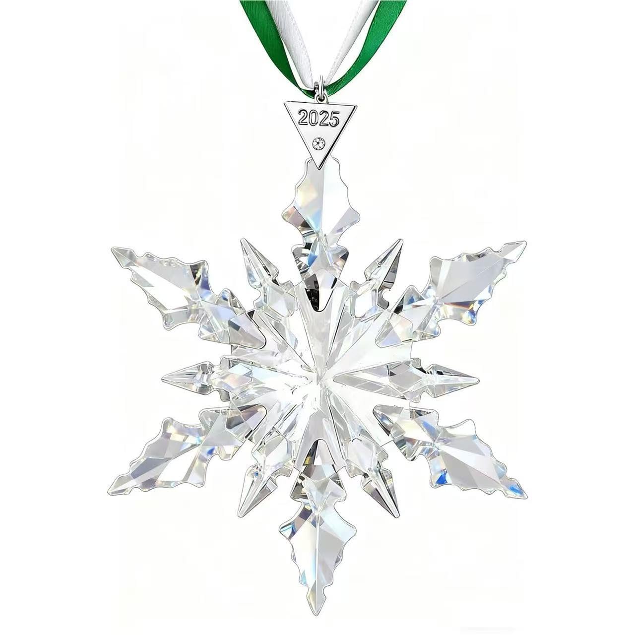2025 Annual Christmas Ornaments Crystal Snowflake Star - Christmas Tree Ornaments Pendant Crystal Sun Catcher Home Hanging Decor (White 2025)