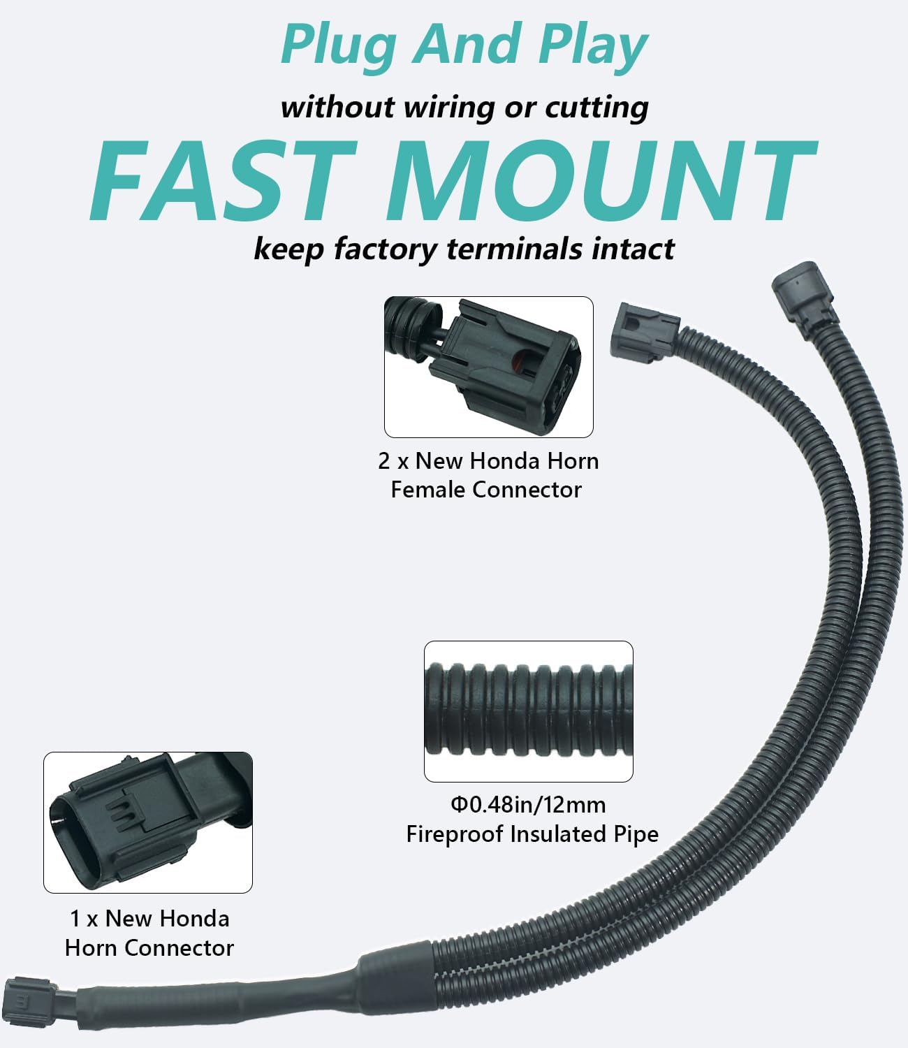 NEOGET Car Horn with 1 to 2 Connector Converter, Compatible with Honda CR-V 2023-2024, Civic 2016-2025, HR-V 2023-2025, Horn Splitter Adapter Fit for Single to Dual Tones Upgrade Kit