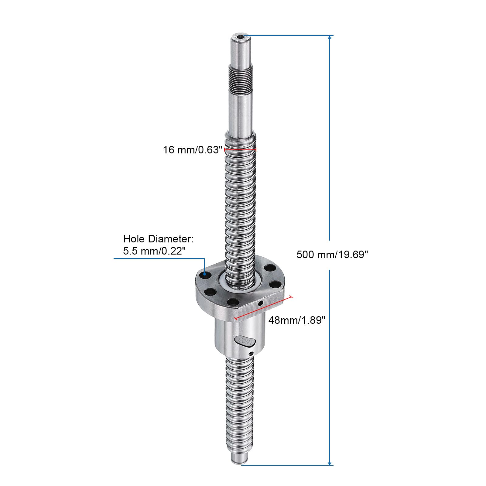 QUARKZMAN Vis à billes SFU1605 (Diamètre 16mm, Pas 5mm, Longueur 500mm) avec écrou de vis à billes Kit de vis à billes anti-jeu standard Usinage d'extrémité pour pièces de machine CNC