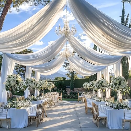 20ftx20ft White Backdrop Ceiling Drapes,4Panels 20ft Height Wrinkle Free Tent Draping Curtains, Fabric Drapery Ceiling Drapes for Wedding Ceremony Birthday Theme Parties with Rod Pocket