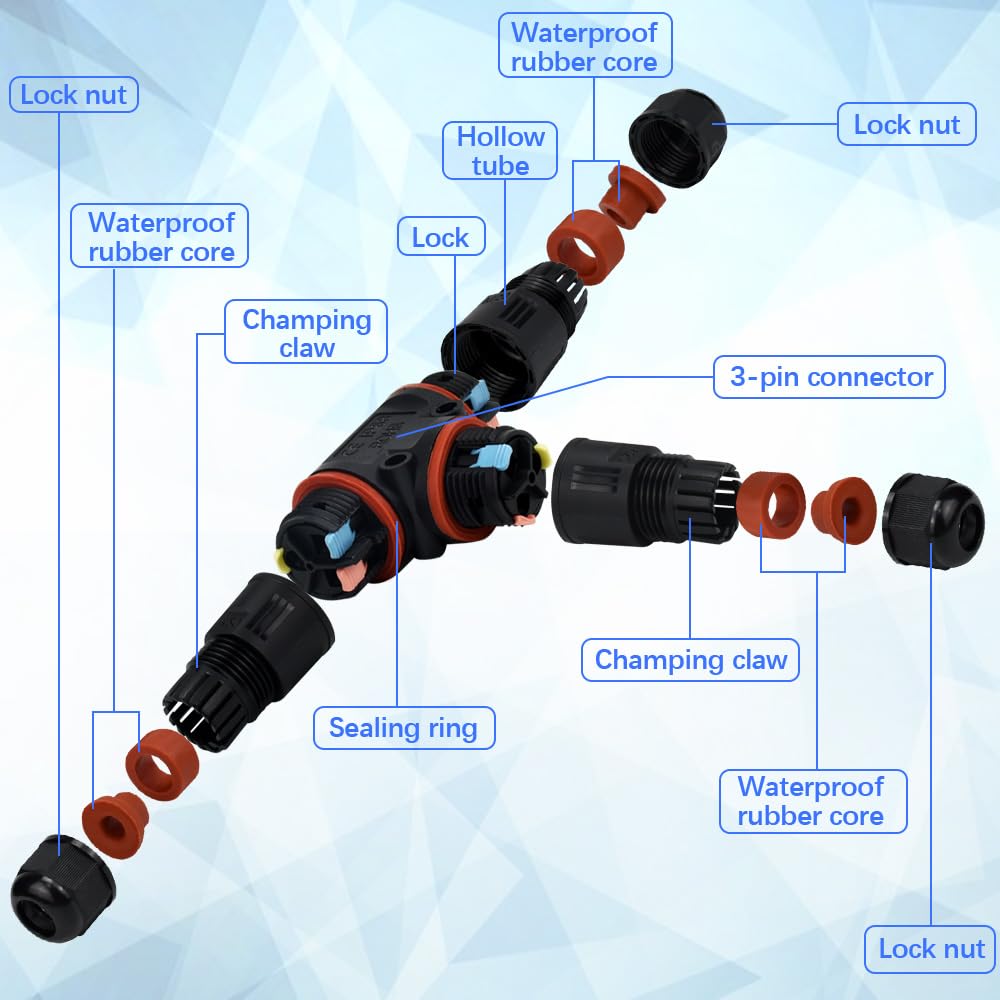 Connettori Impermeabili IP68 A T - Set Di 3 Per Giunzione Cavi, Diametro 3-12 Mm, Per Esterni E Interni - Foto 4