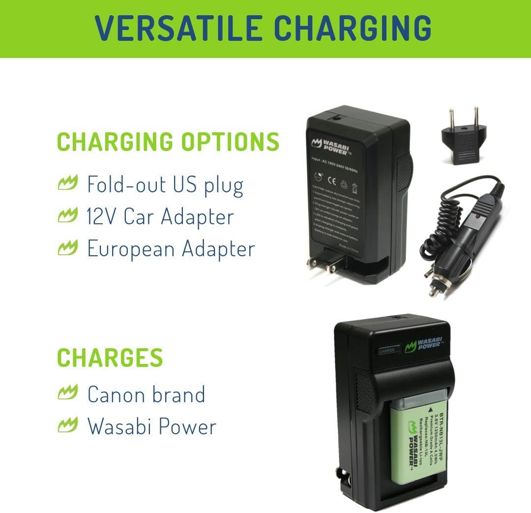 Wasabi Power NB-13L Battery (2-Pack) and Charger for Canon PowerShot G1 X Mark III, G5 X, G5 X Mark II, G7 X, G7 X Mark II, G7 X Mark III, G9 X, G9 X Mark II, SX620 HS, SX720 HS, SX730 HS, SX740 HS - Image 6