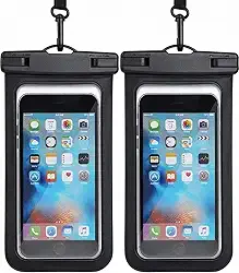Pacote com 2 capas impermeáveis para iPhone 16/15/14/13 Pro Max, Galaxy, Pixel – Bolsa seca para celular de 21,1 cm para praia, cruzeiro, caiaque, viagens, preta