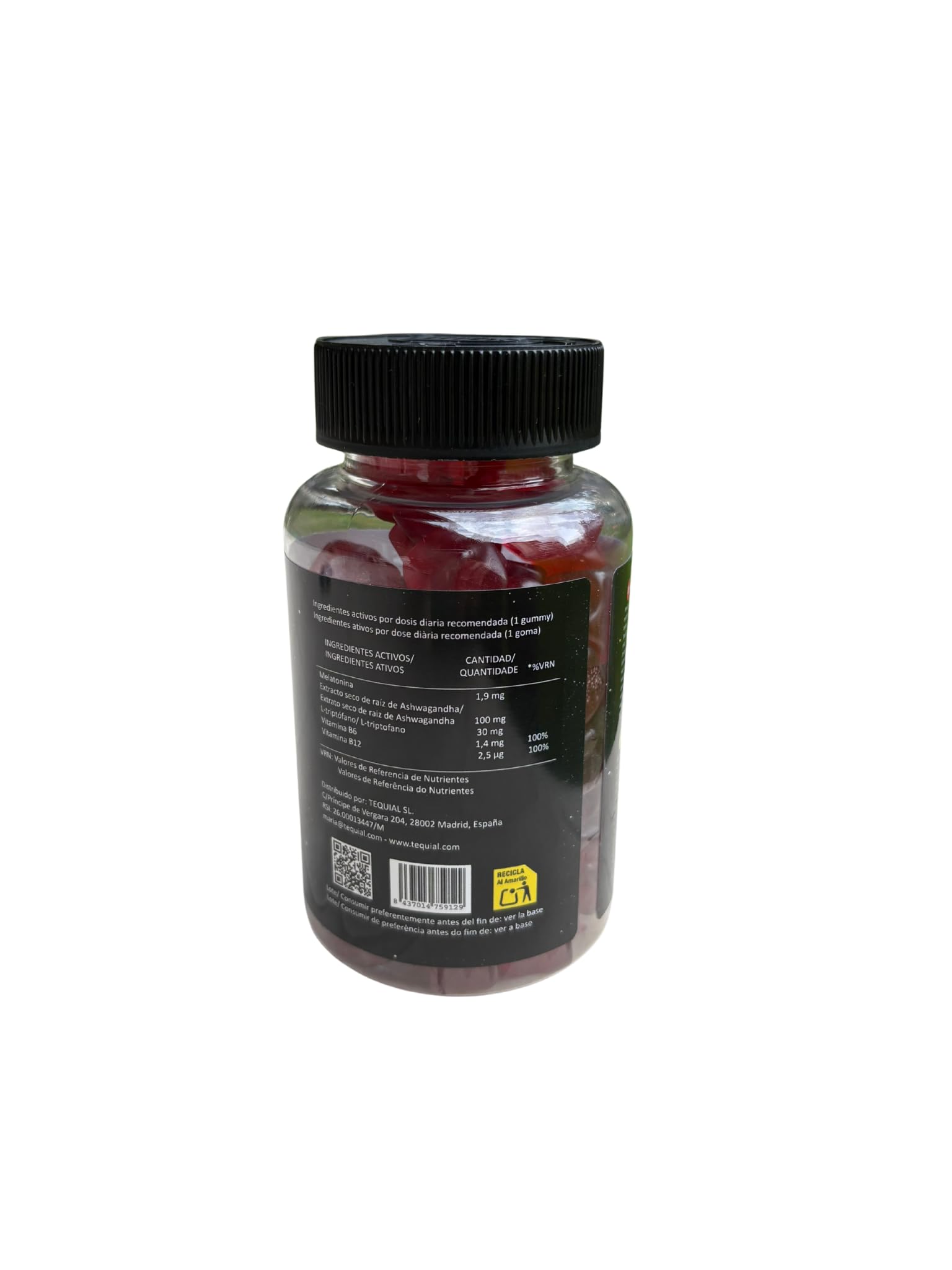 Tequial by Enfermero Morfeo Gominolas Melatonina, Sabor Cereza, 60 Gummies | Con Triptófano y Ashwagandha, Suplemento para Dormir y Relajarse, Sin Gluten, Vegano