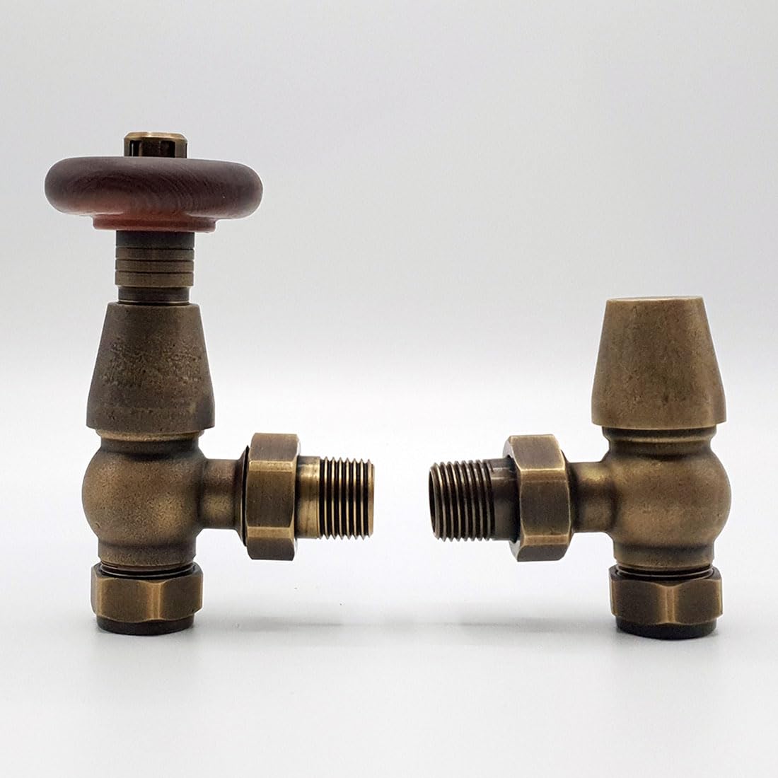Lux Heat Angled Antique Brass Traditional Thermostatic Radiator Valve (TRV) Set