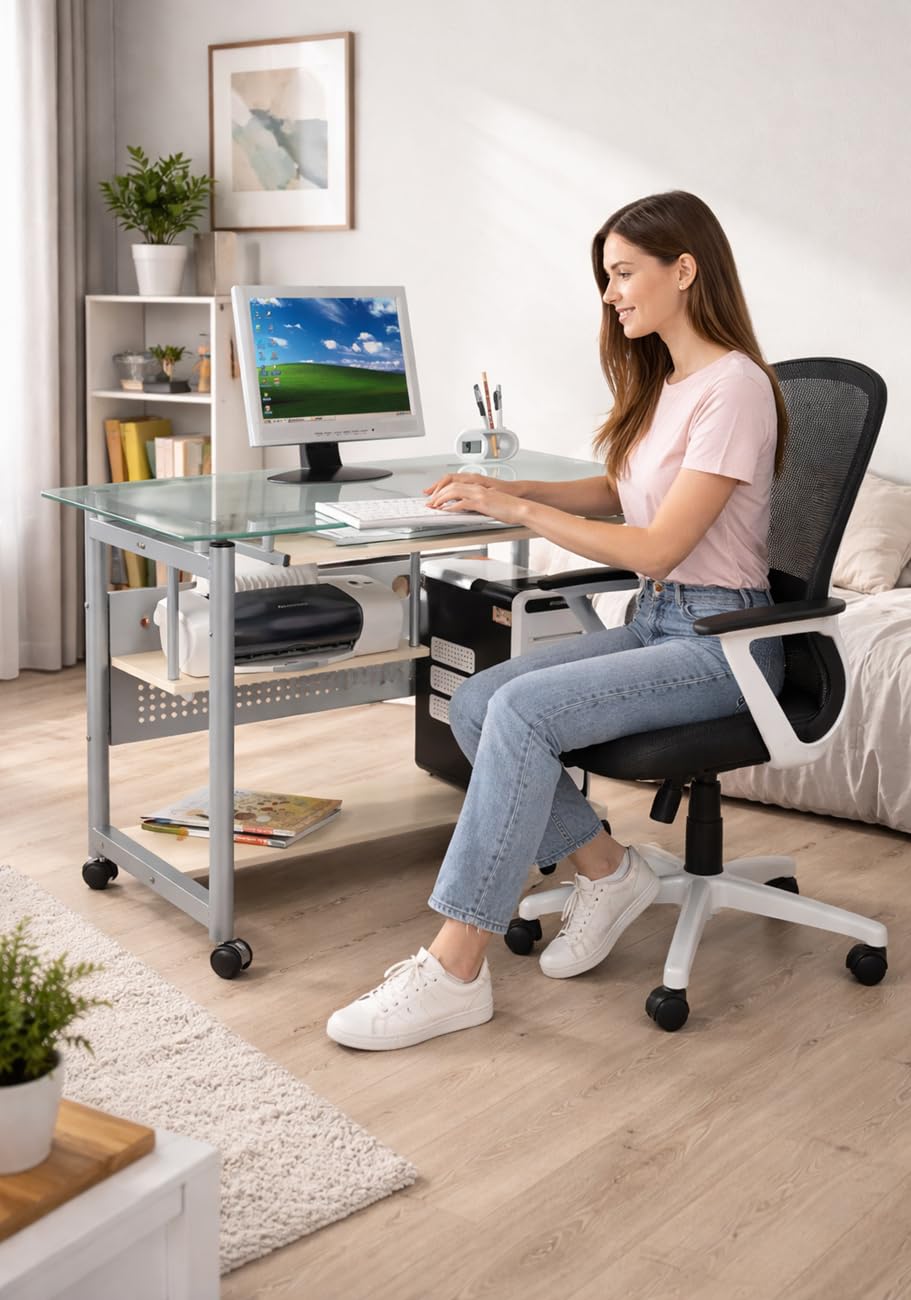 yelloo - Scrivania con Ruote Salvaspazio, Scrivania per Computer Picccola, per Ufficio, Cameretta, Scrivanie Moderne a Rotelle dal Design Semplice, Ideale per Zona Studio e Smart Working (Mod. WHEEL)