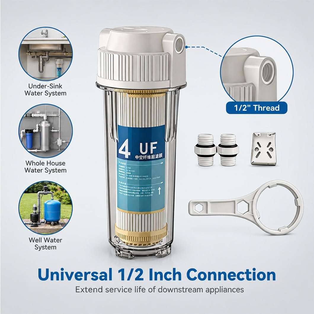 3 Carcasas Filtro Transparentes Compatibles 10" Con Cartuchos Membrana UF Fibra Hueca,0,01 Micras,conectores 1/2", Prefiltración Universal Sistemas Agua Residenciales