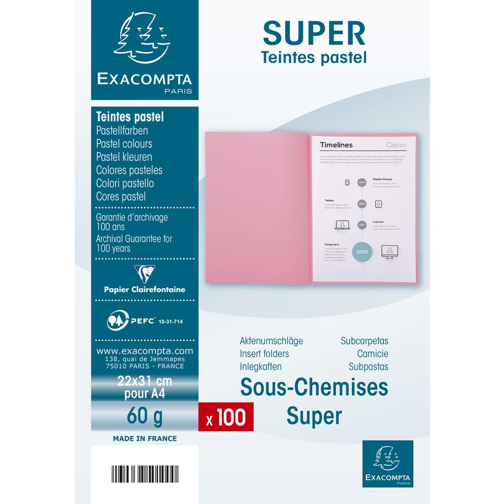 Exacompta 10 paquetes de 100 subcarpetas Super crema