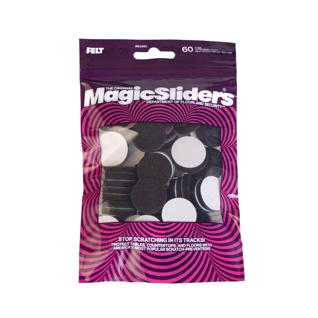 MAGIC SLIDERS 61992 1" Round Felt Pads 60 Pack Self-Stick Furniture Sliders for Hardwood Floor Protection Heavy-Duty, Non-Slip Adhesive Pads for Chairs, Tables, Sofas & More