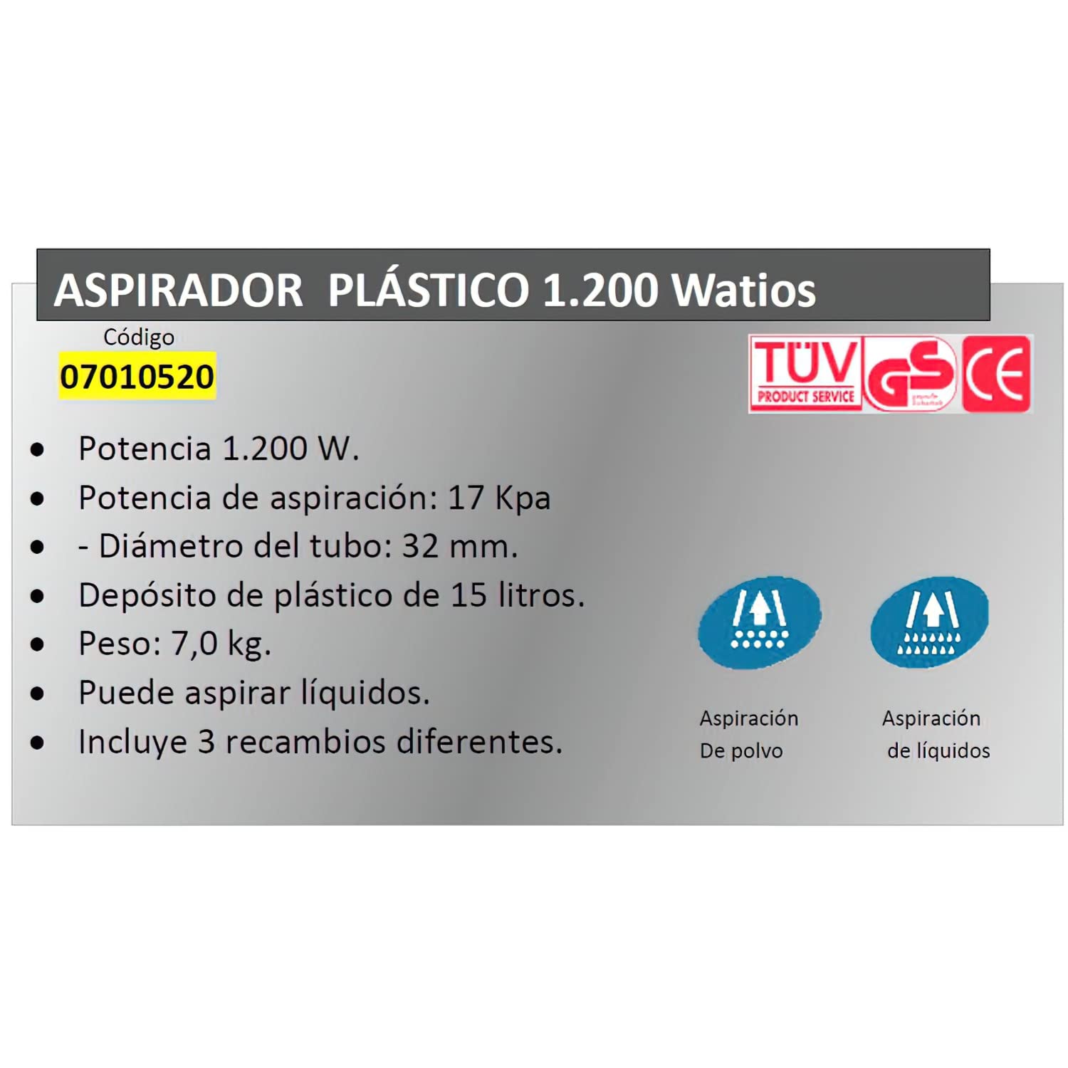 YAMATO 7010520 Aspirador Plastico 15 litros / 1200 watios, Cranberry